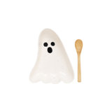 Stoneware Ghost Shaped Dish With Bamboo Spoon