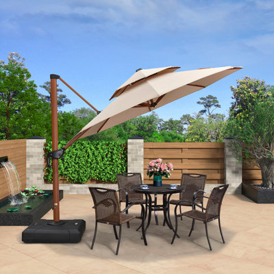 Epperly Round Wood Pattern Cantilever Umbrella with Base