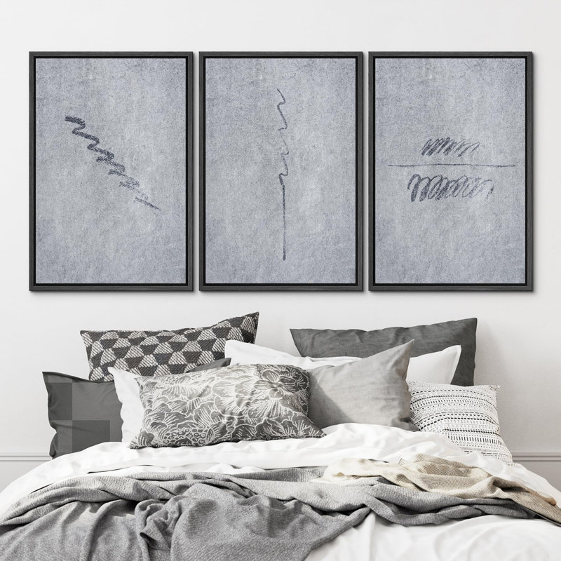 «Minimalist Abstract Line Black and White», 3 pièces, Noir, H 24 po x l 16 po