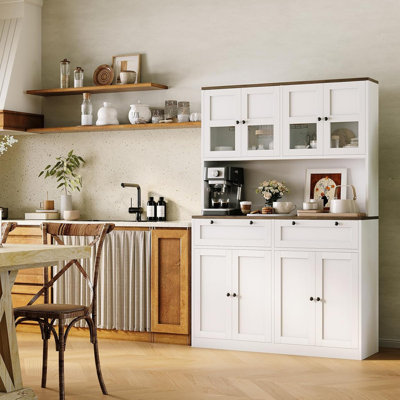 Armoire de cuisine avec station de charge, grand bahut avec support pour micro-ondes et tiroirs