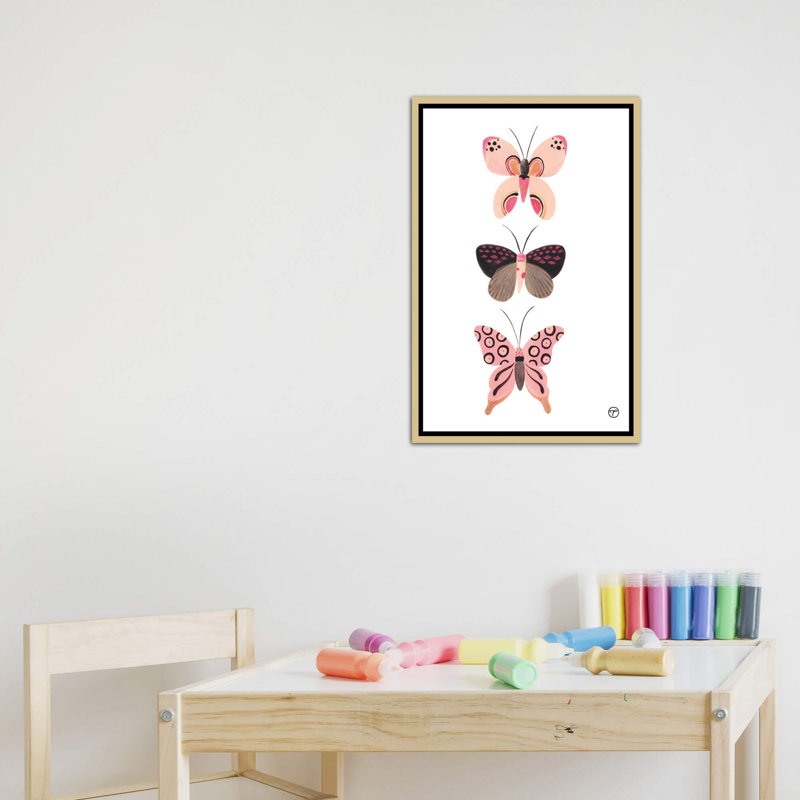 «Butterfly Trio», art encadré, Toile encadrée d'or, H 40 po x l 26 po x P 1,5 po