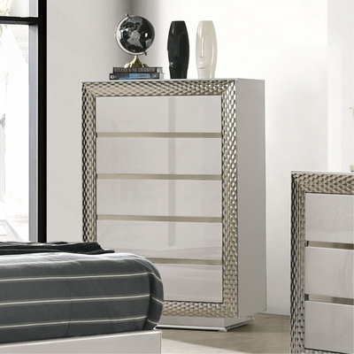 Meuble de chambre de style glam 1pc avec 5 tiroirs et socle en verre