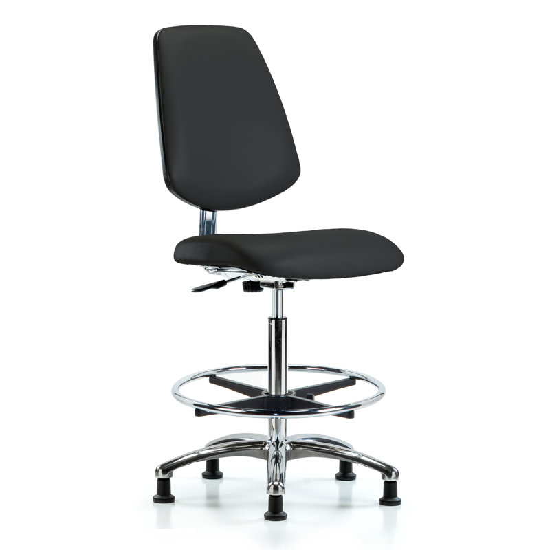 Yvette Vinyl Drafting Chair, ESD Black Vinyl, ESD Glides