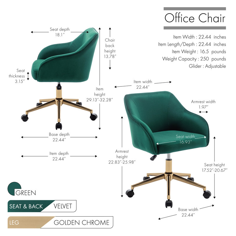 Jace Velvet Office Chair, Green