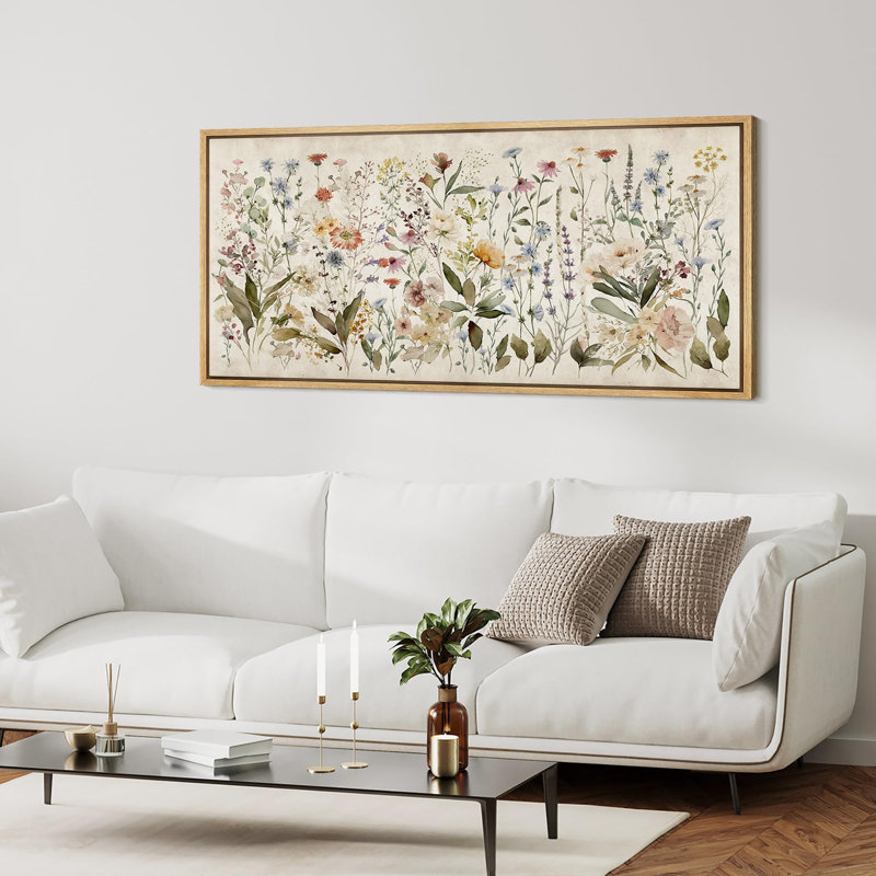Bouquet de fleurs sauvages, peintures rétro rétro, H 30 po x l 60 po, Naturel
