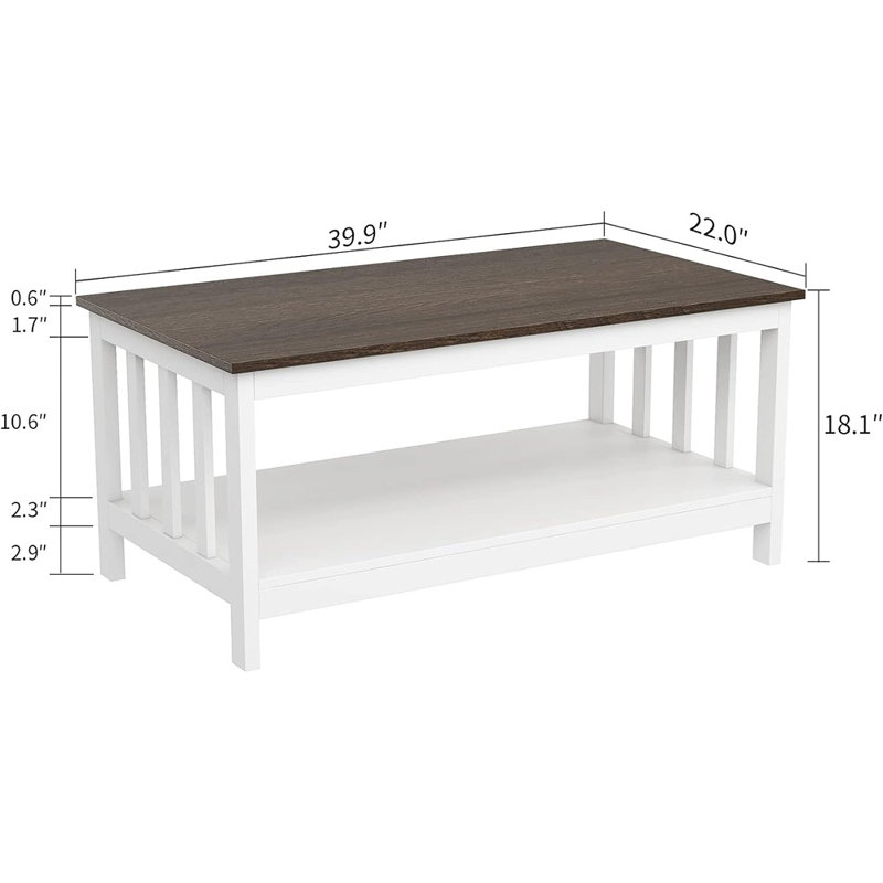 Table basse Briaroaks, Marron foncé, Blanc, H 18,1 po x L 39,9 po x l 22,04 po