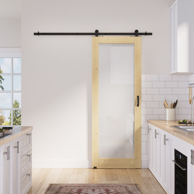 28 po x 80 po 1 surface de dalle de pin en bois brut avec toute la quincaillerie de porte de grange, 28in.x 80in.