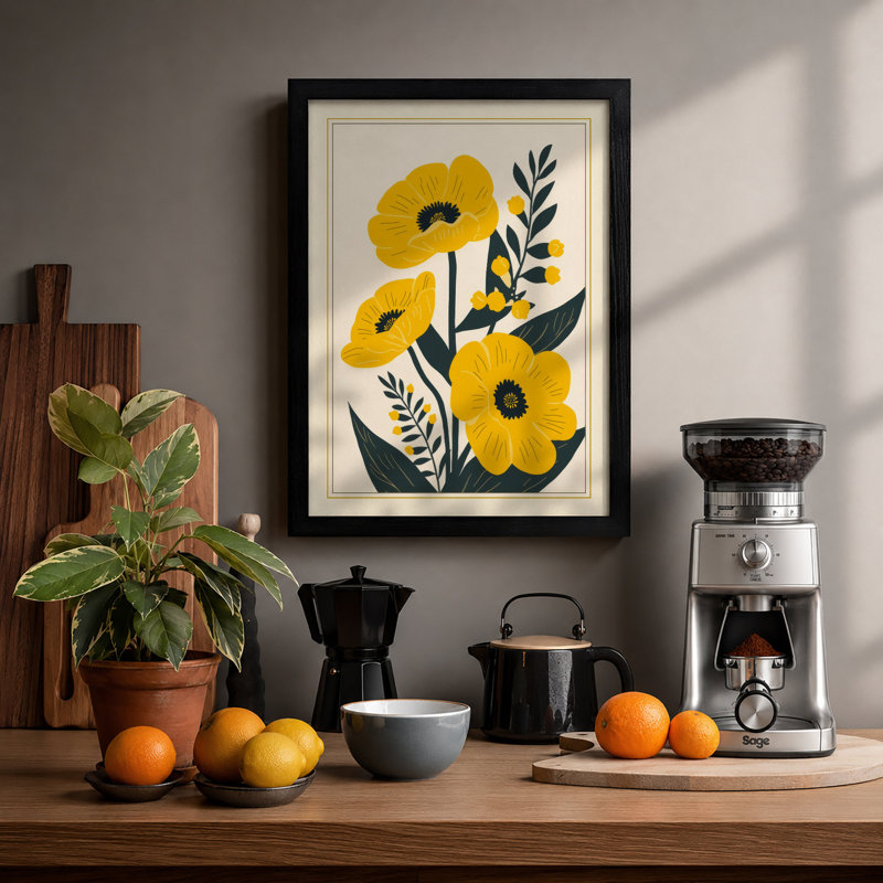 Three Stem Botanic Botanical - Framed Print, Black, A4 - 29.7 x 21.0 cm