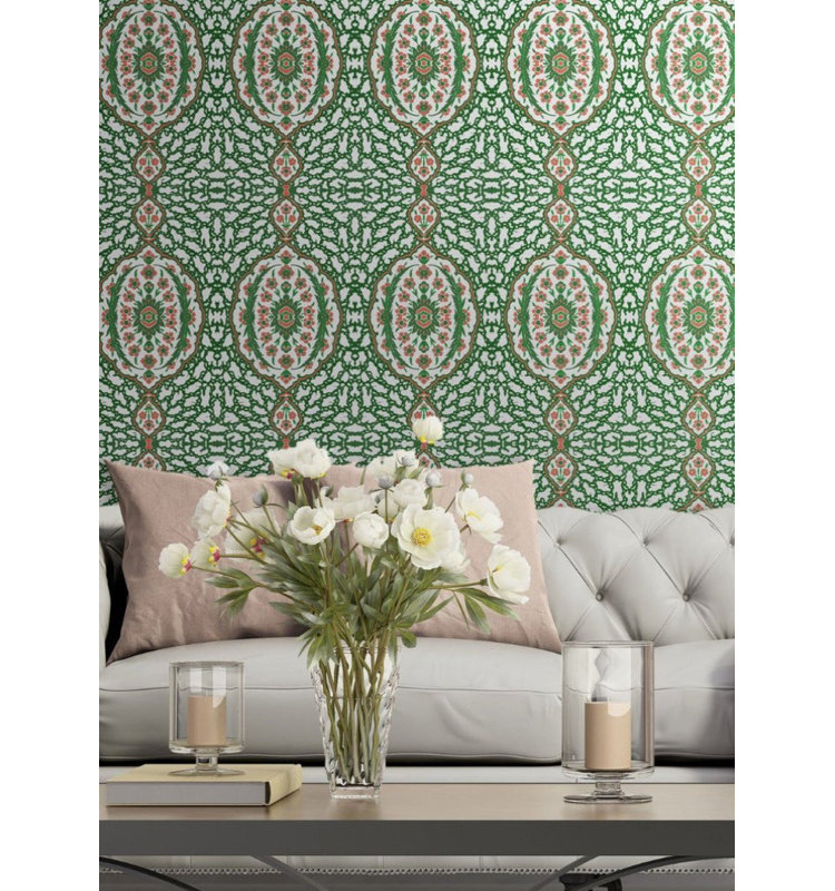 Nomad Ottoman Jewel 10' L x 24" W Peel and Stick Wallpaper Roll, Green, Peel & Stick, Self-adhesive
