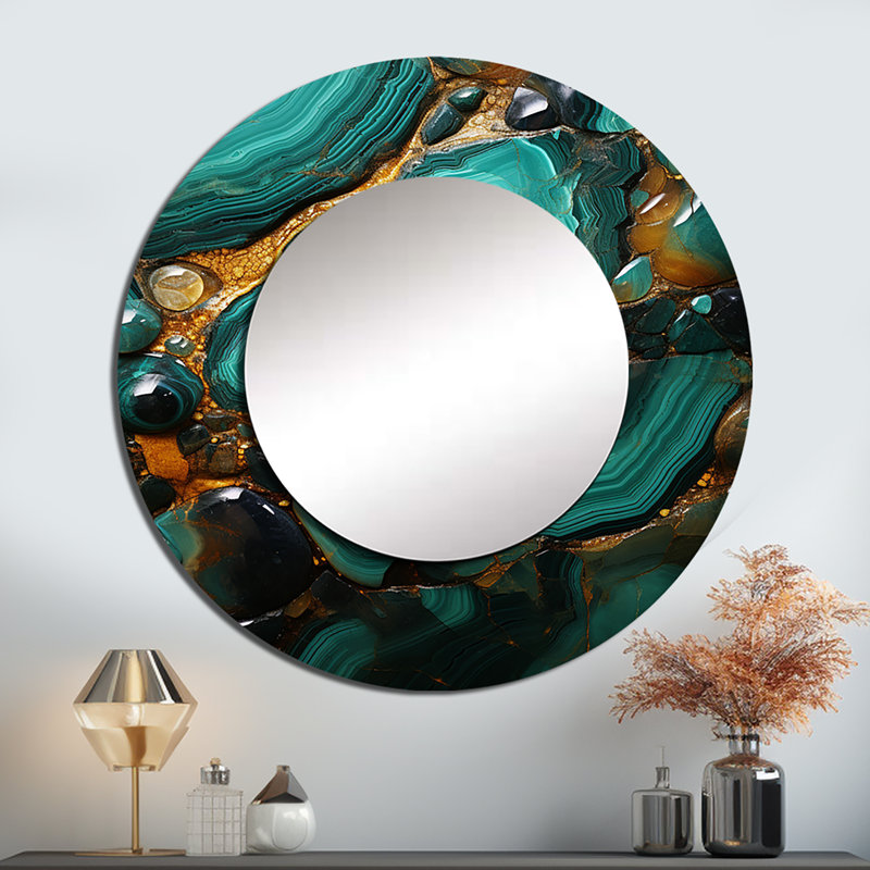 Spiritual Stone Malachite Renewal II - Spiritual Stone Round Mirror Wall Decor_MTMIR120395, 29" x 29"