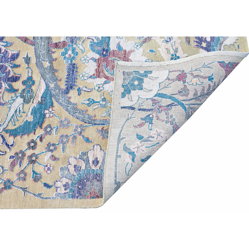 Hand-Knotted High-Quality Camel and Multi-Colored Area Rug, Rectangle 9' x 12'