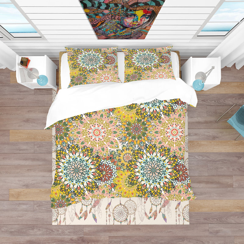 Ensemble de housse de couette bohème et éclectique, Housse simple + 1 taie décorative