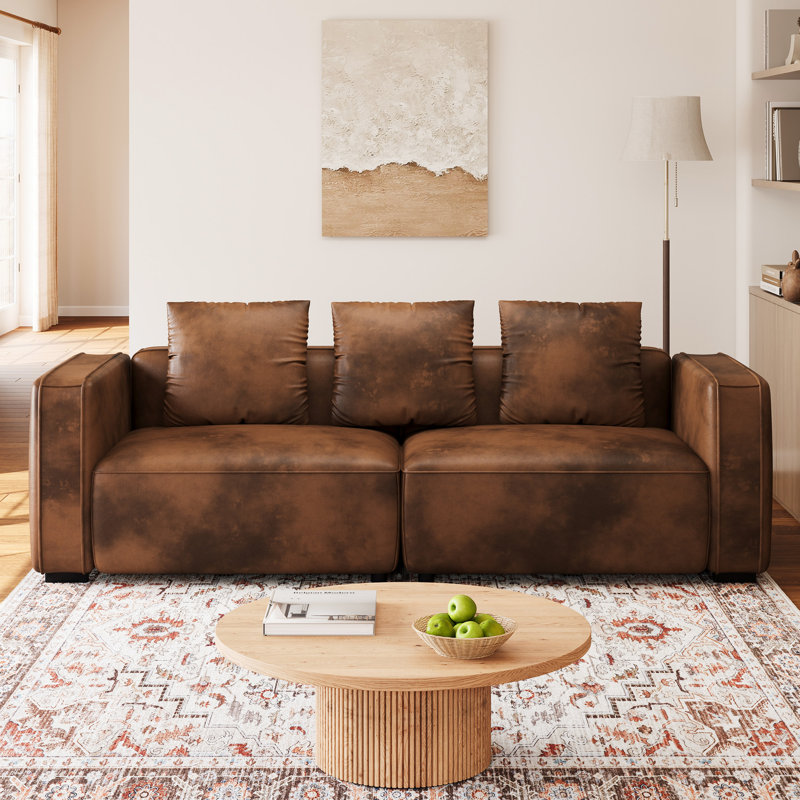 3 Seater Faux Leather Sofa, Brown/Black