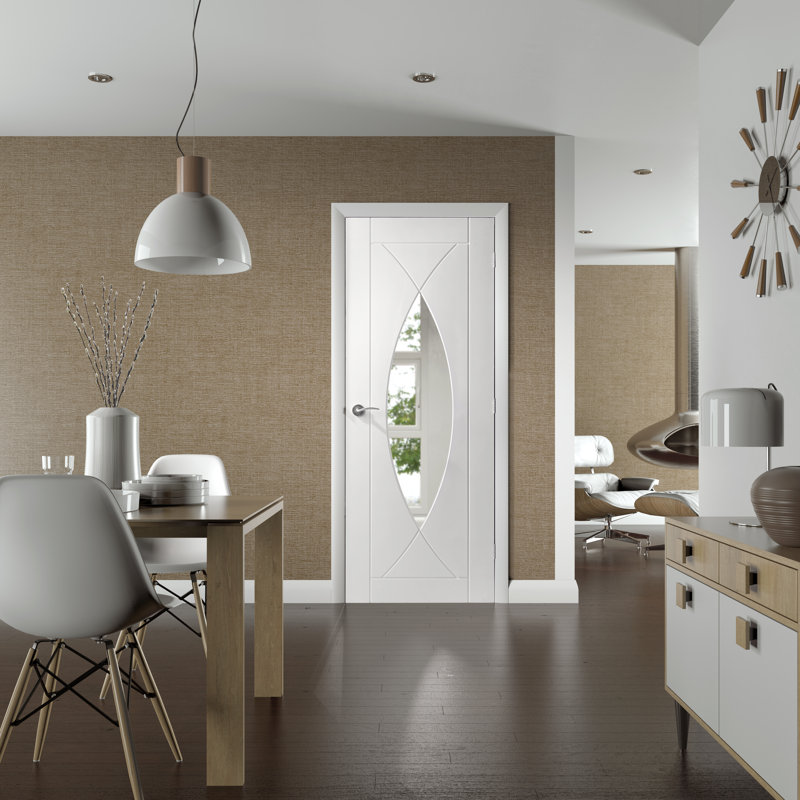 Internal Glazed White Primed Pesaro, 1981mm H x 838mm W x 35mm D