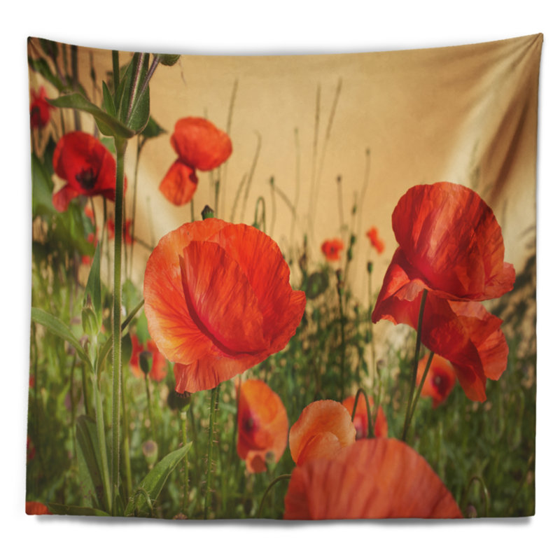 Tapisserie de champ de coquelicots rouges colorés, H 78 po x l 92 po