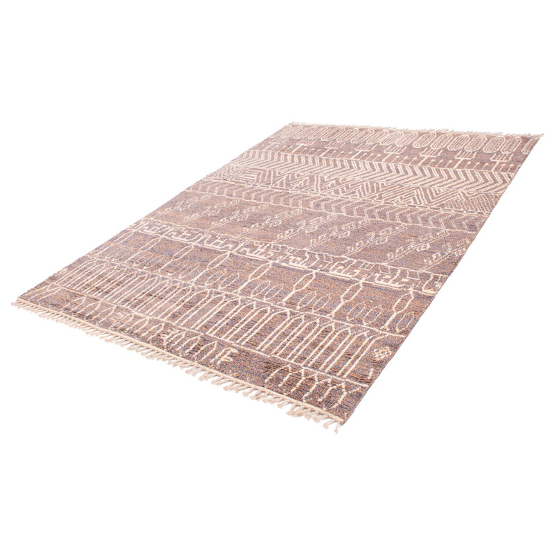 Tapis unique en laine noué à la main 9 pi 1 po x 12 pi 4 po New Age de couleur crème / gris foncé / brun clair Troxler