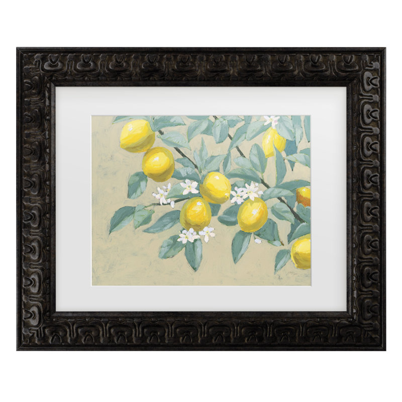Œuvre encadrée, branche de citron, H 14,5 po x l 17,5 po