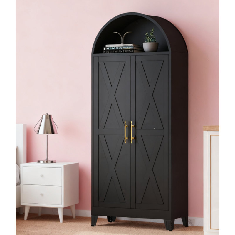 Modern style metal Circular arc top 2 doors cabinet, Black
