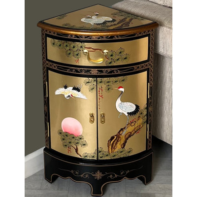 Mordenhill Gold Leaf Corner Cabinet Hand Painted Cranes