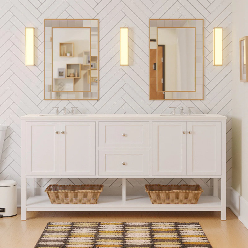 Ensemble de meuble-lavabo double 72 po Binne, Blanc, Blanc d'ingénierie