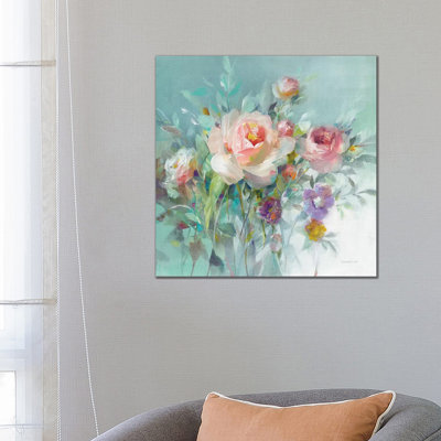 Summer Garden Roses 1 Piece Wrapped Canvas Painting