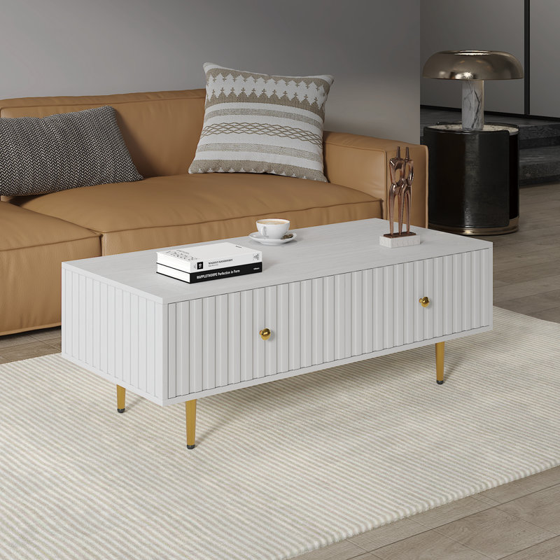 Table basse moderne moderne avec tiroirs pour le salon, Blanc