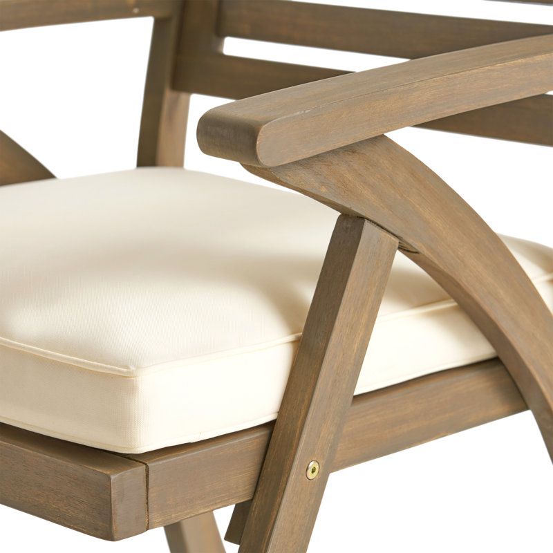 Gray Acacia Wood 6-Person Outdoor Dining Set with Cream Cushions