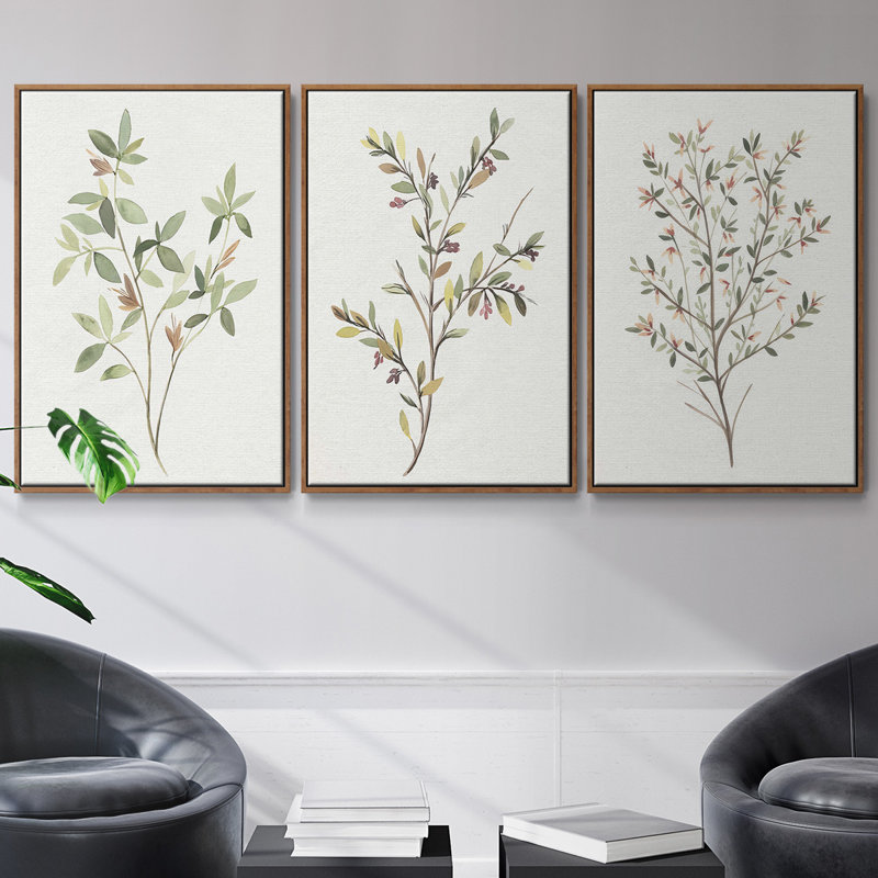 «Unbleached Neutrals IV», ensemble de 3 reproductions encadrées sur toile, Noyer, H 36 po x l 72 po