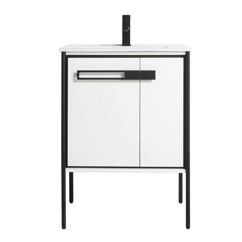 24" Single Bathroom Vanity, Matte Black, White Matte