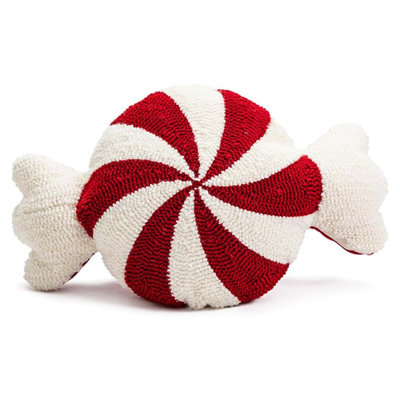 Coussin de Noël en forme de bonbon - coussin décoratif blanc en peluche - 22 x 13 pouces - décor d'hiver - joli canapé / coussin de lit