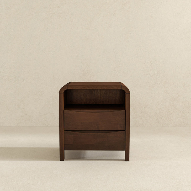 Solid Wood Nightstand With Two Drawers