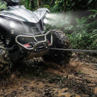 Treuil électrique de 6 000 lb, ATV / UTV 12 V CC avec corde synthétique de 0,24 po x 49,2 pi, télécommande sans fil et câblée, étanche IP55, avec plaque de montage Fairlead pour le remorquage de VTT hors route UTV