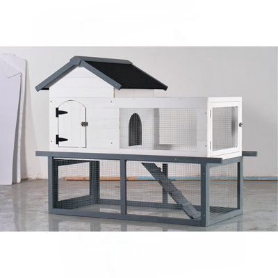 Poulailler imperméable extérieur / intérieur en bois à deux niveaux de 53 pouces avec cage de toit, escalier et plateau de nettoyage amovible; Convient aux petits et moyens animaux de compagnie.