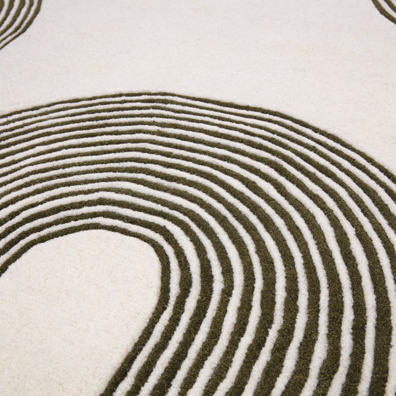 Brinlie Wool Hand Woven Cream/Green Area Rug, Rectangle 200 x 300cm