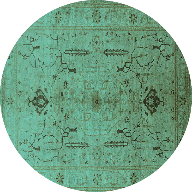 Tapis oriental en laine / polyester tissé à la machine en turquoise, Rond 8 pi