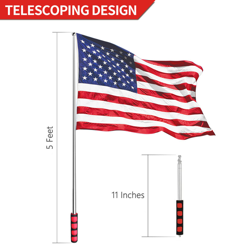 4-Foot Red Telescopic Stainless Steel Handheld Flagpole