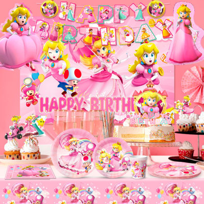 Princess Peach Party Supplies,84pcs Princess Peach Party Decorations