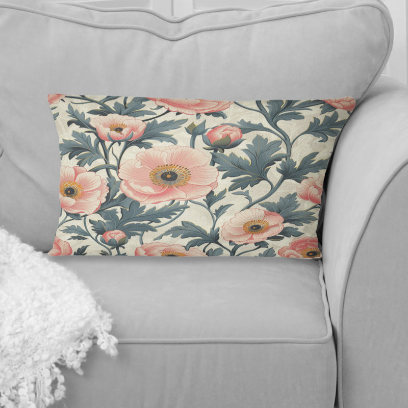 Carnation Pink Meadows - Transitional Lumbar Pillow