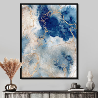 «Blue and Gold Marble Clouds III», art mural abstrait sur toile