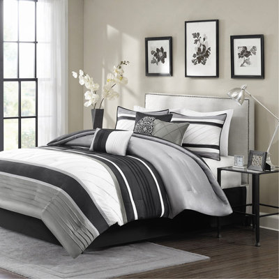 Ensemble d'édredon luxueux 7 pièces en gris pour très grand lit