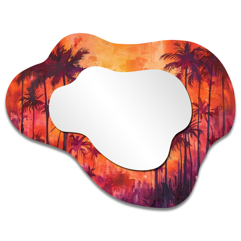 «Sunset Hues Palm Trees In California», miroir mural décoratif floral, miroir de coiffeuse traditionnel, imprimé sur métal