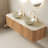 Dina 60" Bathroom Vanity&Sinks, Floating Curved Edges Striped Storage Cabinet With 2 Drawers, 2 Stone White Bowl Ceramic Basins&Travertine-Pattern Sintered Stone Top, Pre-Assembled, Natural Woodgrain-1351352561-1351352567