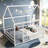 Full Size Floor Wooden Bed With House Roof Frame-2070063893-2070063892