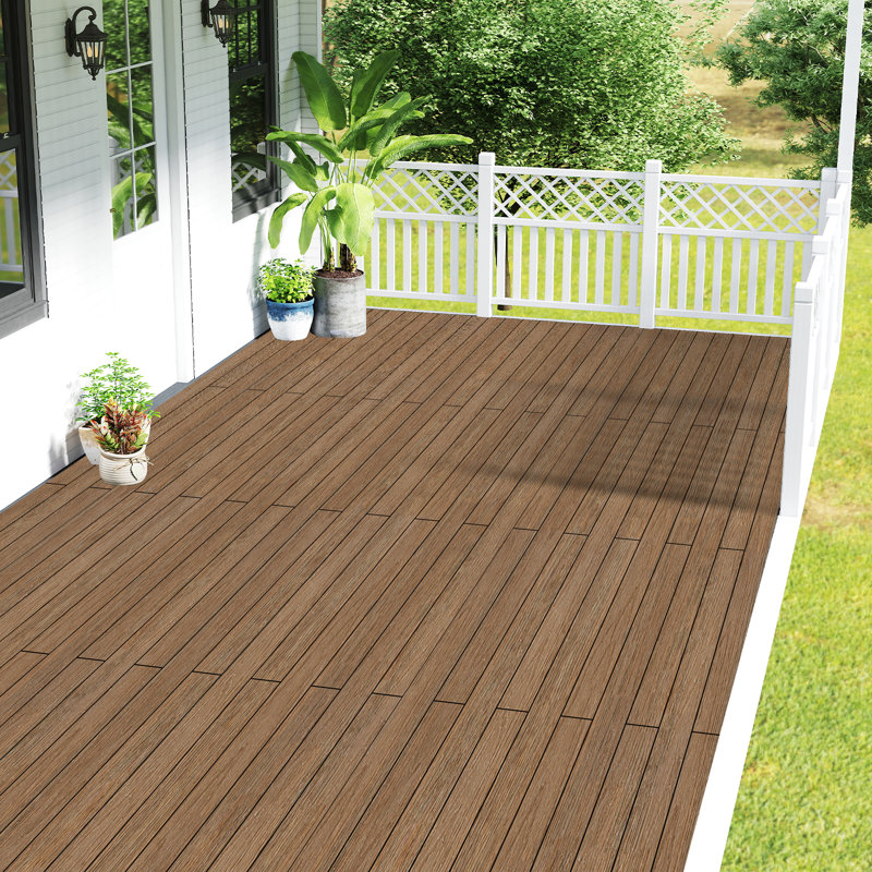 144 planches de terrasse en composite 144 po x 5,4 po (5 pièces) -Inclut les accessoires d'installation, Brun