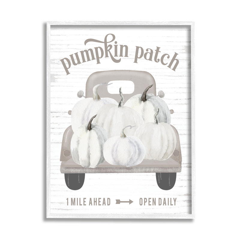 Rustic Pumpkin Patch Seasonal Fall Harvest sign, H 20 po x l 16 po x P 1,5 po, Giclée encadrée blanc bord de mer