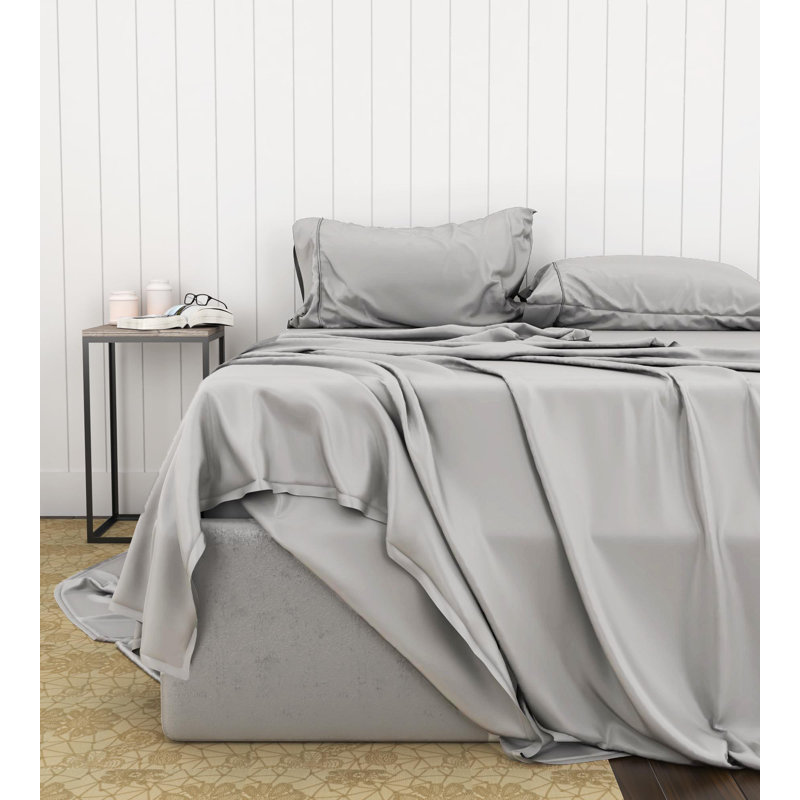 Sateen Standard Sheet Set, Split King Sheet Set+2 Fitted Sheets+2 Pillowcases, Light Gray