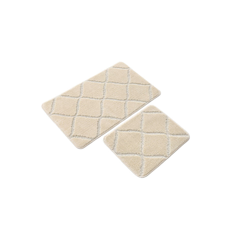 Premium Bathmat Set (2 Pieces), Cream Color, 19.7 x 31.5 inches & 15.7 x 19.7 inches | 100% Polypropylene, 1350 g/m², 0.5 mm Pile & Sponge Height | Non-Slip Natural Latex Sole, Machine Washable, Soft & Durable