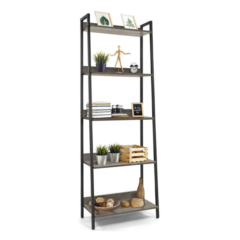 Étagère à 5 niveaux avec étagère de rangement, gris foncé, Gris foncé / noir mat