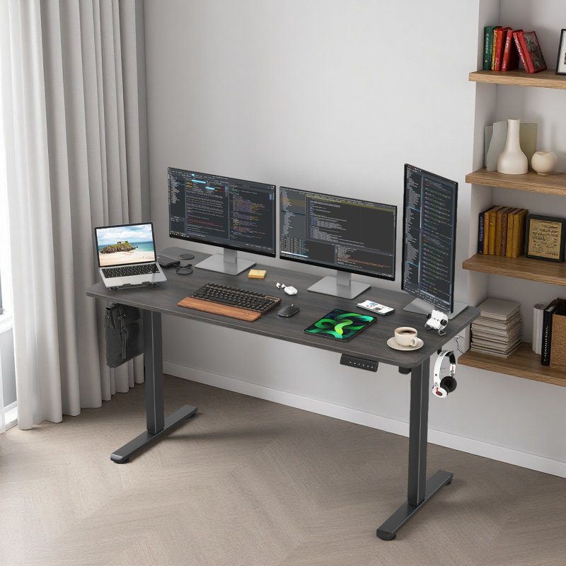 Bureau de travail électrique à hauteur réglable, H 47 po x l 56,3 po x P 24 po, Noyer
