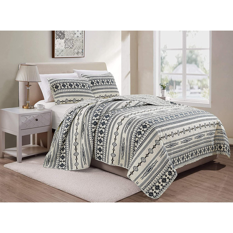 Navy Blue Microfiber Reversible Quilt Set, King Quilt + 2 King Shams